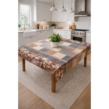 Skygo Desenli Masa Örtüsü, Çiçekli ve Kahve Temalı Modeller, Mutfak ve Yemek Masası Için, Farklı Desen Seçenekleri 140 * 140 cm (Mocha Tiles)