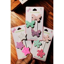 Kız Çocuk 9 Adet Glitter Simli Pens Toka (Kelebek-Kalp-Yıldız )