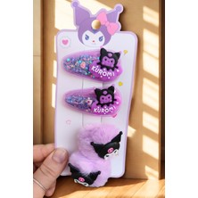 Kuromi 4'lü Toka Seti (2 Adet Pulcuklu - 2 Adet Peluş Ponpon )