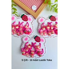 Kız Çocuk Çilek ve Ayıcık Figürlü Lastik Toka ( 5 Çift - 10 Adet )
