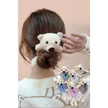 1 Adet Peluş Ayıcık Toka Tüylü Simit Toka Topuz Tokası