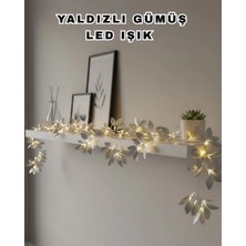 Alvo Store Buğz Yaldızlı Gümüş Yaprak LED Işık Pilli Dekoratif Ortam ve Yılbaşı Aydınlatması