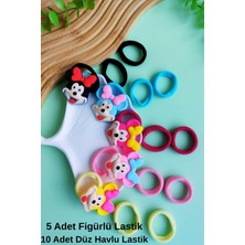 Minnie Mouse Figürlü Lastik Toka (5 Adet Figürlü-10 Adet Düz Havlu Lastik)