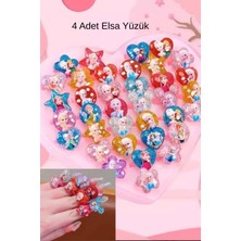 Kız Çocuk 4 Adet Elsa Figürlü Simli Yüzük