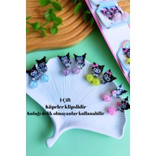 Kız Çocuk Kuromi Sallantılı Klipsli Küpe 1 Çift (Kulağı Delik Olmayanlar Da Kullanabilir)