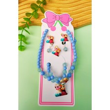 Kız Çocuk Elsa Takı Seti (Kolye - Bileklik -Yüzük-Küpe)Küpeler Kıstırmalıdır