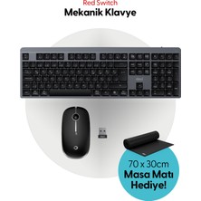 Daxi MK650 Mechanical Pro Combo 2.4ghz Kablosuz Mekanik Klavye ve Mouse Seti, Türkçe Q, Red Switch
