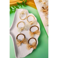 6 Adet Simli Şeffaf Tüllü Minik Fiyonk Toka (3 Kahve - 3 Krem )