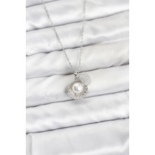Alvo Store Buğz 316L Çelik Zincir Gümüş Renk Incili Deniz Kabuğu Model Zirkon Taşlı Kadın Kolye