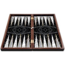 Skygo Star Tavla Büyük Boy Polyester Siyah Mermer Desenli Tavla 25X49X6 Cm. Backgammon