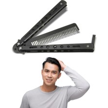 DS LLC Ieg™ Siyah Katlanabilir Paslanmaz Çelik Kelebek Bıçak Tasarımlı Tarak DCLLS-RSTK345