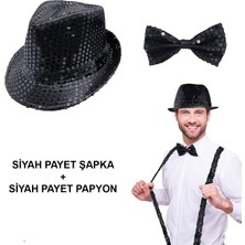 DS LLC Ieg™ Siyah Payetli Şapka ve Papyon Seti – Parıltılı Yetişkin Kostüm Seti DCLLS-RSTK345