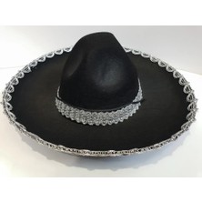 SHC4200 Bfs Gümüş Renk Şeritli Meksika Mariachi Latin Şapkası 55 cm Çocuk