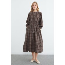 FullaModa Fullamodest Kuşaklı Ekose Desenli Elbise