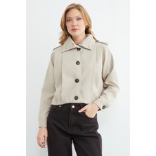 FullaModa Düğmeli Gömlek Yaka Pileli Trençkot