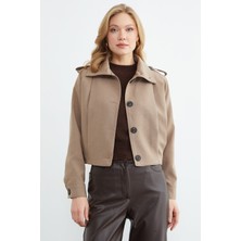 FullaModa Düğmeli Gömlek Yaka Pileli Trençkot