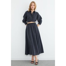 FullaModa Beli Lastikli Cepli Maxi Boy Etek