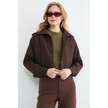 FullaModa Düğmeli Gömlek Yaka Pileli Trençkot