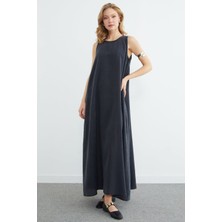 FullaModa Fermuarlı Salaş Maxi Boy Elbise