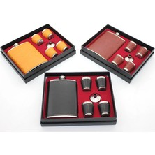 DS LLC Ieg ™ Paslanmaz Çelik 4 Shot Bardaklı Derili Matara Seti Model 1 DSLLCRS-IEGK34