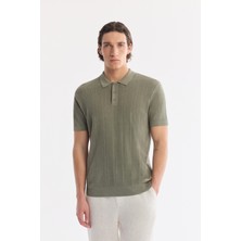 AVVA Erkek Açık Haki Polo Yaka Düğmeli Keten Karışımlı Regular Fit Triko T-Shirt A61Y5013