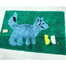 Normadia Yeşil Pamuklu Köpek Desenli Çocuk Odası Halısı, Yumuşak ve Rahat Dokusu