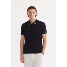 AVVA Erkek Siyah Kıvrılmaz Polo Yaka Düğmeli Bi-Stretch İnterlok Regular Fit T-Shirt A61Y1075