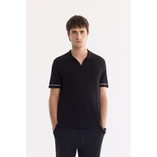 AVVA Erkek Siyah Polo Yaka Düğmesiz %100 Pamuk Soft Touch Regular Fit Triko T-Shirt A61Y5041
