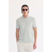 AVVA Erkek Su Yeşili Kıvrılmaz Polo Yaka Fermuarlı Bi-Stretch İnterlok Regular Fit T-shirt A61Y1003