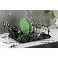 Skygo Banyo Ömür Boyu Paslanmaz Siyah Bulaşıklık Bulaşık Süzgeci Tek Katlı Tabaklık Termo Plastik Kaplama