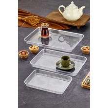 Skygo 3'lü Kristal Tepsi Seti, Şeffaf Servis Tepsileri, Farklı Boyutlarda, Çay Kahve Servis Sunum Için