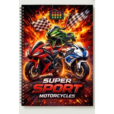 Black-One Motorsiklet Temalı A5 Metal Spiralli Çizgisiz Kalın Bristol Kapak Motorsiklet Temalı Defter