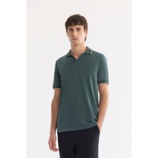 AVVA Erkek Koyu Yeşil Kıvrılmaz Polo Yaka Düğmesiz Kolay Ütülenen Regular Fit T-Shirt A61Y1125