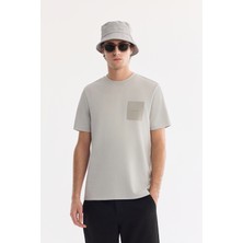 AVVA Erkek Gri Bisiklet Yaka Baskılı Bi-Stretch İnterlok Regular Fit T-shirt A61Y1067