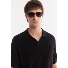 AVVA Erkek Siyah Polo Yaka Düğmesiz Soft Touch Regular Fit Triko T-Shirt A61Y5021
