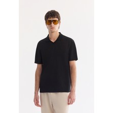 AVVA Erkek Siyah Pamuklu Kıvrılmaz Polo Yaka Düğmesiz Bi-Stretch  Regular Fit T-shirt A61Y1130