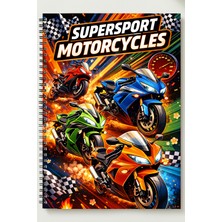 Black-One Motorsiklet Temalı A5 Metal Spiralli Çizgisiz Kalın Bristol Kapak Motorsiklet Temalı Defter