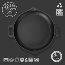 Skygo Döküm Yuvarlak Kızartma Tavası, Metal Kulplu, 26 Cm, Siyah