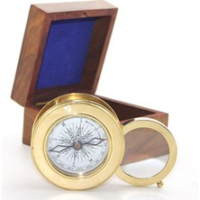 Ahşap Kutulu Pirinç Mercekli Pusula Model 2