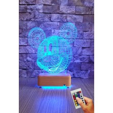 Normadia Renkli 3D Mickey Mouse Gece Lambası, Çocuk Odası Dekorasyonu