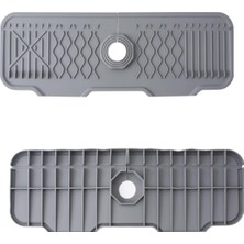 Skygo Musluk Pedleri, 43X15 cm Silikon Musluk Matı, Mutfak Lavabosu Sıçrama Önleyici, Bulaşık Sabunu ve Sünger Tutucu, Kaymaz Gri Silikon Kurutma Matı, Mutfak ve Banyo Tezgahı Koruyucu