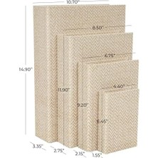 Skygo Deco 79 Kumaş Dekoratif Kutu Chevron Desenli Sahte Kitap Saklama Kitabı Şekilli Kutular Krem Vurgulu, 4'lü Dekoratif Hatıra Kutusu Seti 38,1 Cm, 30,4 Cm, 9 Cm, 15,2 cm Y, Bej