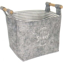 Skygo Keçe Tahta Saplı Düzeleyici Sepet - Çok Amaçlı Saklama Organizer Kutu Maxi Gri