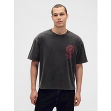 Gap Erkek Koyu Gri Stranger Things Yetişkin Tersine Çevirilebilir Grafik T-Shirt