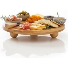 Skygo Bambu Top Ayaklı Yuvarlak Sunumluk – 30CM Çap Seçenekli Doğal Ahşap Servis Tabağı | Peynir, Meze, Kek Standı, Kahvaltı ve Charcuterie Board | Yükseltilmiş Masaüstü Tepsi (30 Cm)