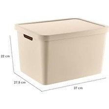 Skygo 4'lü Set Stafi Çok Amaçlı Kapaklı Kutu 18 Lt - Latte, Çok Amaçlı Kapaklı Kutu, Ev-Ofis-Depo Için, Kapaklı Saklama Kutusu