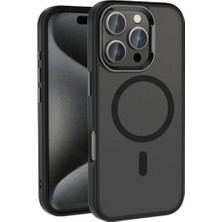 Skygo ile Uyumlu 16 Pro Max Kılıf M-Safe Şarj Özellikli Parlak Kamera Çerçeveli Kost Kapak Siyah