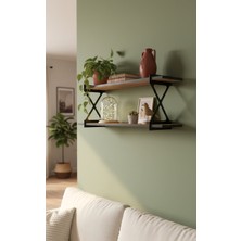 Serçe Design Ceviz Desenli 2'li Dekoratif Duvar Rafı 90CM