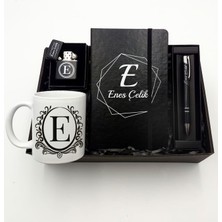 As Gift Kişiye Özel Siyah Defter & Beyaz Kupa Bardak & Siyah Çakmak & Siyah Kalem Hediye Seti