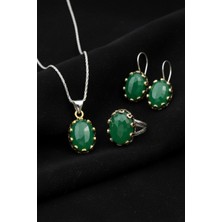 Roza Silver Yeşim Taşlı Otantik Gümüş Kadın Set